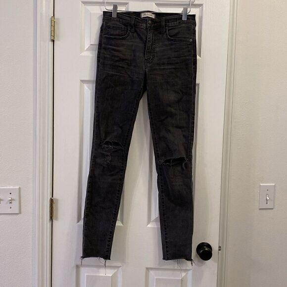 Madewell Black 9” High Rise Skinny Jeans Distressed Destroyed Size 27T - Picture 2 of 14